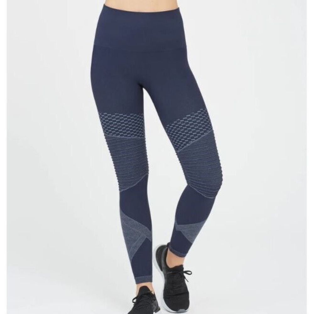 Spanx Look at Me Now Seamless Moto Leggings Indigo Sky Blue 50200R Large